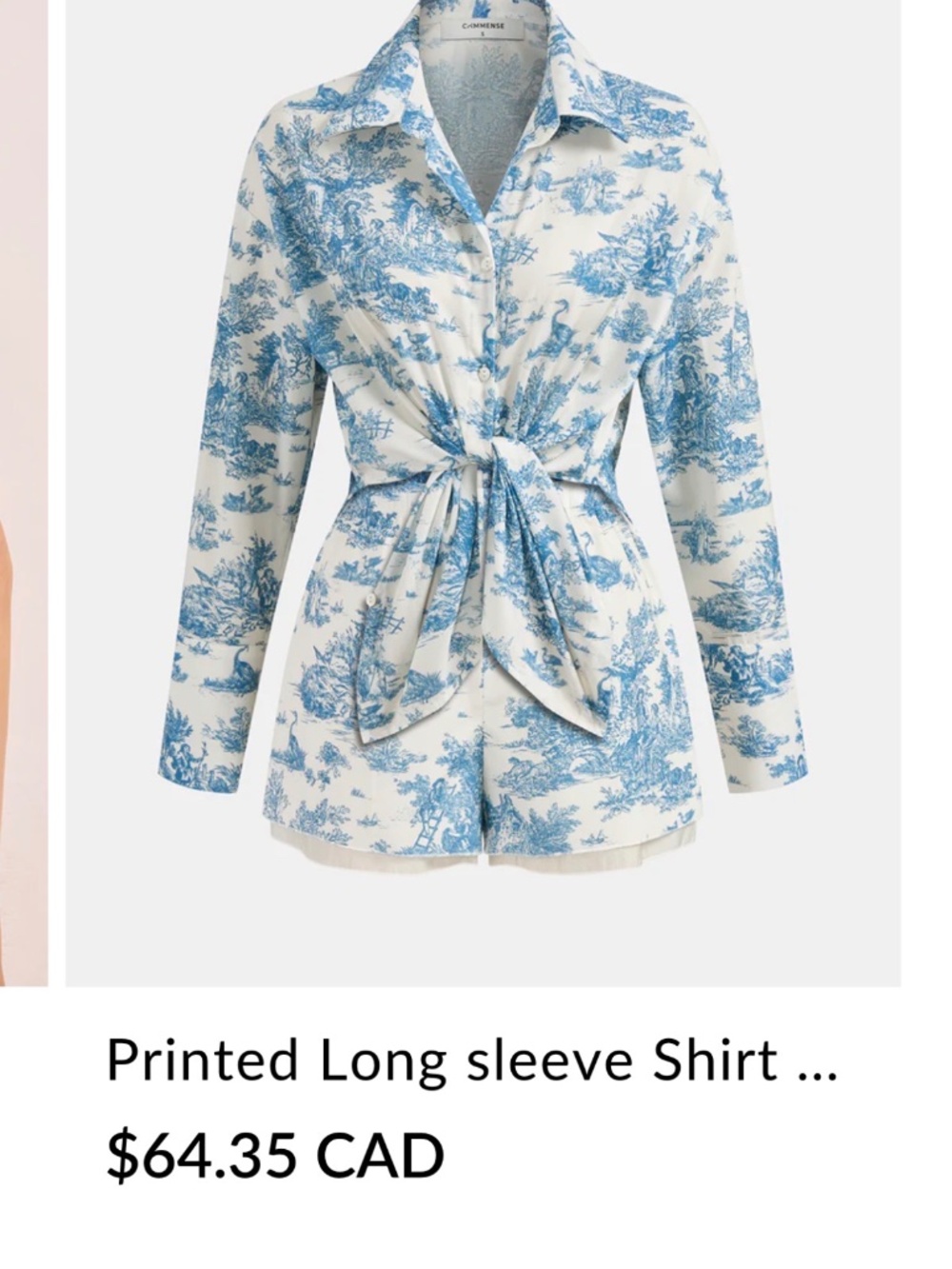 Commense printed long sleeve shirt and shorts set
